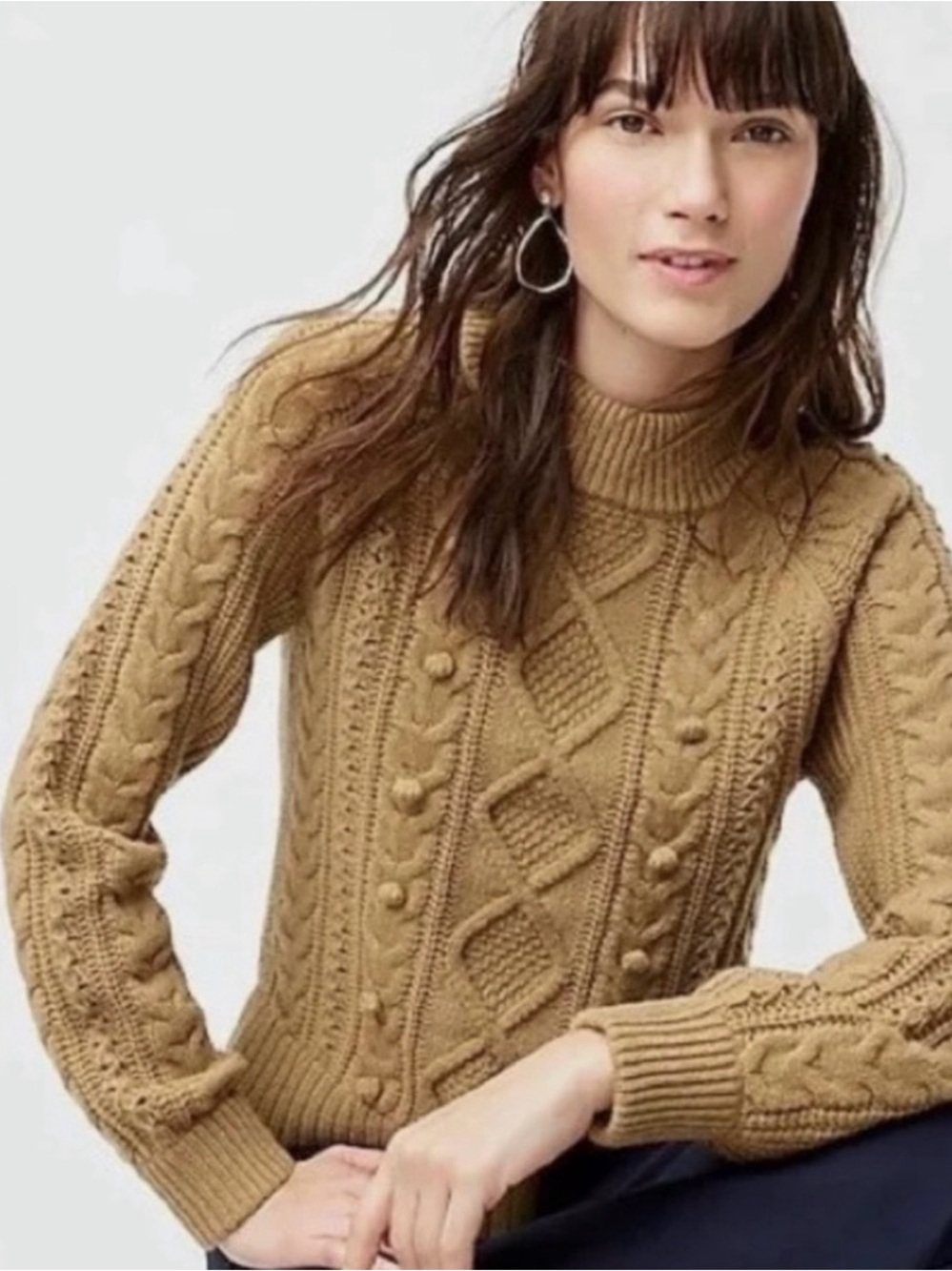 J. Crew Cable Knit Sweater in Camel